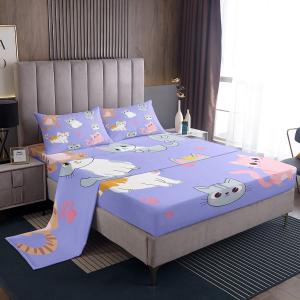 Erosebridal Комплект постельного белья Girls Cat с милыми котиками и лапками в фиолетовом цвете, Multi 135