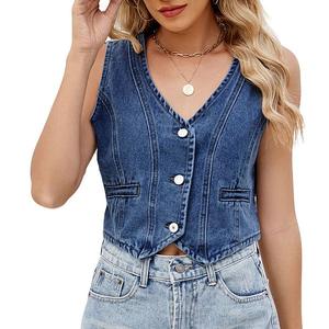 Женский жилет без рукавов с V-образным вырезом и застежкой на пуговицы Clearflower, Dark Blue