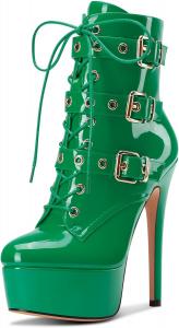 Женские ботильоны Aachcol на высоком каблуке, платформенные, со шнуровкой, короткие ботинки с молнией и пряжкой, для выпускного, вечеринок, танцевальные туфли на каблуке 15 см, Emerald Green