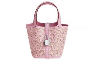 HERMES Сумка Пикотин Лок Свифт из телячьей кожи корзинка ведро женская парча тыква фиолетовый медный красный белый