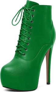 Женские ботильоны Esvowido на платформе, боевые ботинки с высоким каблуком-шпилькой, с округлым носком, сексуальные ботильоны с шнуровкой и молнией, короткие ботинки, каблук 16 см, Matte Green