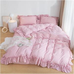 Generic Детский комплект постельного белья Ruffles с кружевным покрывалом Pink