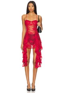 Мягкое кружевное мини-платье с воланами Oseree, красный