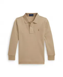 Детская и мальчиковая хлопковая поло с длинным рукавом и сетчатой тканью Polo Ralph Lauren, загар/бежевый