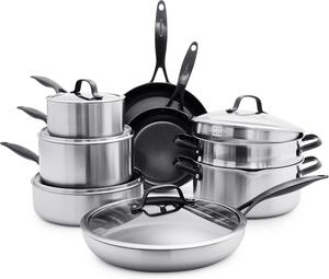 Набор кастрюль и сковородок GreenPan Valencia Pro из нержавеющей стали, 13 шт, серебряный