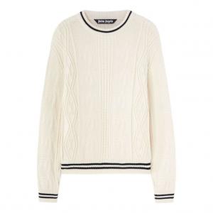 Свитер Palm Angels с изогнутым логотипом и косами, цвет «слоновая кость, черный»