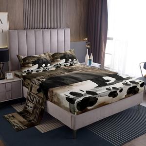 Erosebridal Комплект постельного белья Hunting Bear с водяным принтом диких животных в деревенском стиле, глубокими карманами, Brown Black White
