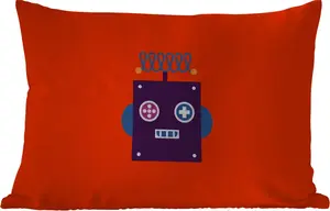 Подушка для улицы Робот (красный) Лицо (фигуры) Мальчики (дети) 50 x 30 см (всепогодная) Подушка для отдыха (для дивана) MuchoWow