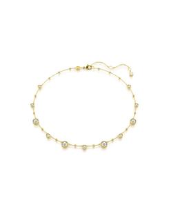 Колье с круглыми бриллиантами, рассеянным узором, белого цвета, золотистого оттенка, с абажуром из древесной крошки Swarovski, Gold