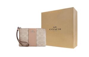 COACH Угловая молния искусственная кожа комбинированная спилок кожаный наручный клатч малый размер женский тауп