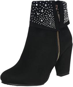 Женские Ботильоны DINTAHA из искусственной замши с толстым каблуком, стразами и молнией, Black