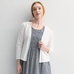 Кардиган с открытой передней частью и рукавом три четверти Croft & Barrow, Bright White