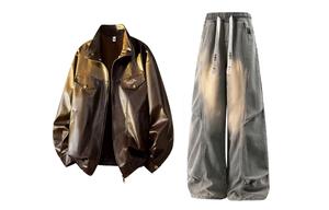 Повседневная спортивная одежда Unisex с лацканом Moderate X1617, коричневый top+желтый mud pants