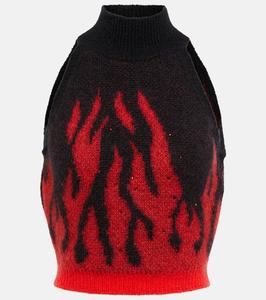 Расшитый укороченный топ из мохера Alessandra Rich, Black-Red