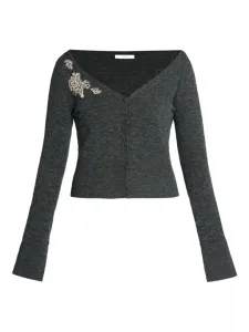 Укороченный кардиган с V-образным вырезом ERDEM, серый