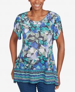Небольшой топ с цветочным и полосатым узором и рукавами-крылышками Ruby Rd, Navy Multi