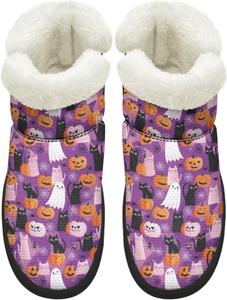 Женские ботинки босиком с широким носком, зимние снежные ботинки, теплые пушистые ботильоны с ЭВА подошвой для праздников Chririnla, Ghost Black Cat