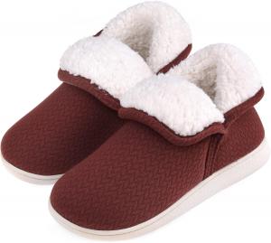 Женские теплые тапочки-башмачки с комфортной пенной стелькой и плюшевым флисом, зимние домашние обувь VANSARTO, Red