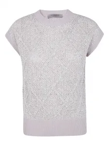 Свитер с короткими рукавами, украшенный пайетками D.Exterior, серый