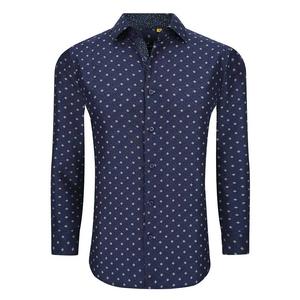 Azaro Uomo Для мужчин приталенный крой, эластичный в четырех направлениях, с длинными рукавами и геометрическим рисунком, на пуговицах, цвет Navy Blue
