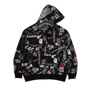Худи BAPE Hand Draw Pattern Shark Zip Hoodie, Black