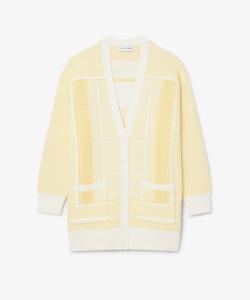 Длинный вязаный кардиган «Теннисный корт» из жаккардовой ткани