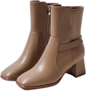 Женские осенние ботильоны FYS с квадратным носком, средним каблуком-блоком, на щиколотку, с боковой молнией, короткие ботинки, удобная обувь для повседневного ношения, размеры 4-15 US, Brown