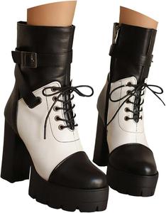 Женские ботильоны на высокой платформе с толстым каблуком, круглым носком и шнуровкой, удобные осенне-зимние ботинки челси с боковой молнией, классические кожаные туфли Generic, Black