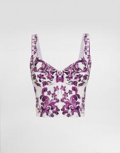Поплиновый бюстье с принтом "майолика" Dolce & Gabbana, мультиколор