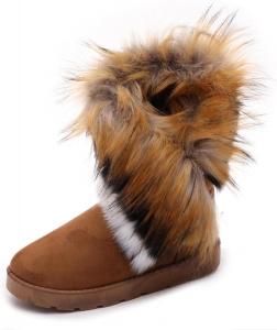 Женские зимние сапоги из искусственного меха, с отделкой под замшу, пушистые и мягкие, короткие ботильоны, теплые и удобные, для улицы, на плоской подошве, средней длины Generic, Brown