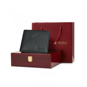 MEXICAN Кошелёк из натуральной кожи с текстурой наппа чёрный мужской, Wheat[Red Wooden Box]