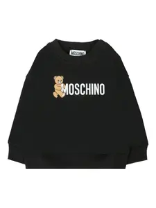 Хлопковая толстовка с логотипом плюшевого мишки Moschino Kids, черный