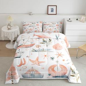 Erosebridal Морской комплект постельного белья с якорем и звездами в океаническом стиле, Pink Green