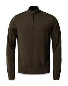 Вязаный свитер из мериносовой шерсти с молнией на четверть длины Eton, зеленый