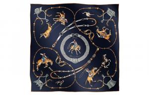 Шёлковый платок женский синий HERMES