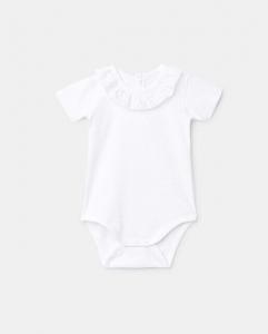Детское боди с короткими рукавами и белым кружевным воротником Cotton Juice, белый