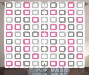 Штора ABAKUHAUS в геометрическом деревенском стиле, картина в квадратной раме, присборенная тесьма для спальни с петлями и крючками, 280 x 225 см, белый, серый, розовый Abakuhaus