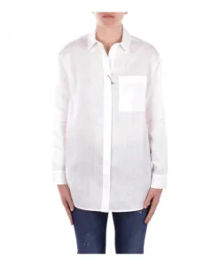 Белая льняная рубашка с застежкой на пуговицы. Max Mara, белый