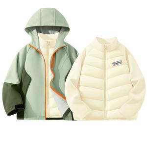 Детские флисовые куртки Disney, [Thickened Thermal]Solid Color Green+Di H Square Hook-And-Loop K Ecru