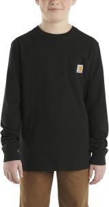 Carhartt мальчиковая футболка с длинным рукавом, логотипом на рукаве и карманом, Caviar Dark Black