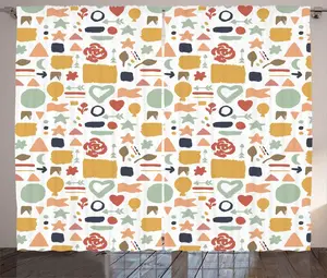 Шторы ABAKUHAUS в деревенском стиле, абстрактные фигуры с мазками кисти, универсальные ленточные шторы для гостиной с петлями и крючками, 280 x 225 см, белые и разноцветные Abakuhaus