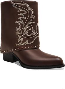 Женские ковбойские ботильоны с отворотом, заостренным носком и невысоким массивным каблуком, с заклепками и вышивкой, праздничные ботильоны для осени и зимы Cervigado, Brown