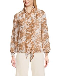 Женская шифоновая блузка со съемным воротником на завязках Lands' End, Brown opal wildflowers