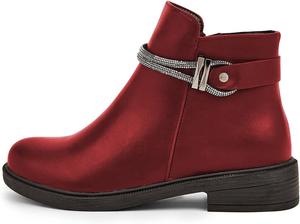 Женские ботильоны FSJ с округлым носком, на низком массивном каблуке, со стойкой, со стразами, цепочкой и боковой молнией, повседневные прогулочные ботинки, размеры 4-15 US, Red