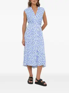 Платье миди с V-образным вырезом и принтом в виде перьев BOSS, синий