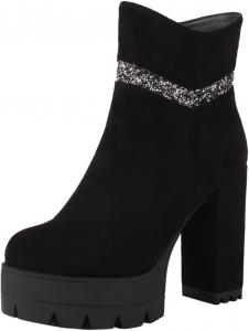 Женские модные ботильоны LYYSKY на высокой платформе с толстой 11,5 см шпилькой, с круглым носком, короткие с боковой молнией, платформа, размер US4-US12, Black Suede(710)