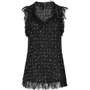 Топ-майка из твида с пайетками BALMAIN, черный