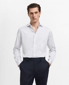 Мужская хлопковая рубашка в полоску приталенного кроя MANGO, White