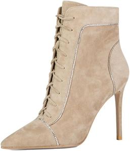 Женские ботильоны FYS с заостренным носком, шнуровкой, на высоком каблуке-стилетто, с короткой посадкой, со стразами и декоративной отделкой, для осени и зимы, размеры US 4-16, Tan