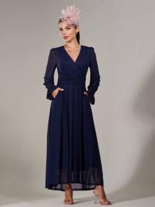 Миниатюрное сетчатое макси-платье с длинным рукавом Jolie Moi, темно-синий